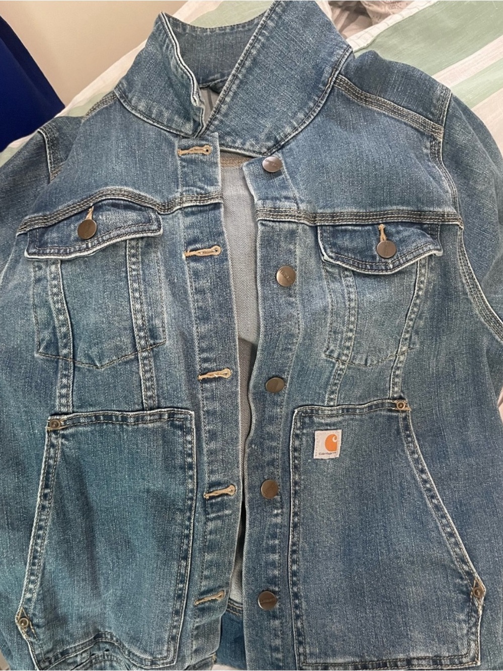 Carhartt Light Blue Denim Jacket with Orange Logo